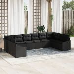 Set de grădină cu 10 piese cu perne Negru Poly Rattan GartenMobel Dekor