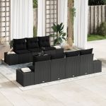 Set de sofa de grădină cu 8 piese și perne Negru Poliratan GartenMobel Dekor