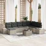 Set Canapea cu 9 Piese cu Pernuțe Gri Poliratan GartenMobel Dekor