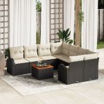 Set canapele grădină  cu perne Negru Poli Ratan Acacia, Sofa grădină  2 locuri cu stocare și perne Negru Poli Ratan GartenMobel Dekor
