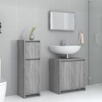 Set mobilier de baie, 3 piese, gri sonoma, lemn prelucrat GartenMobel Dekor