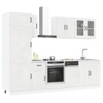 Set dulap de bucătărie 8 piese „Kalmar” alb lucios Lemn GartenMobel Dekor