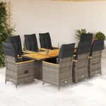 Set mobilier grădină cu perne, 9 piese, gri, poliratan GartenMobel Dekor