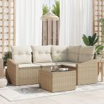 Set de dining pentru grădină cu 5 piese și perne, Brown Poly Rattan GartenMobel Dekor