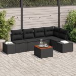 Set de sofa de grădină cu 6 piese și perne negre din poliratan și lemn de acacia GartenMobel Dekor