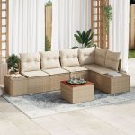 Set de sofa pentru grădină cu 6 piese și perne Bej Ratan GartenMobel Dekor