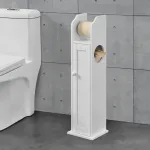 Dulap de Baie MDF Alb, Dimensiuni 78x20x18 cm, Compartiment Depozitare si Suport pentru Hartie Igienica