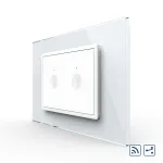 Intrerupator dublu cap scara / cap cruce wireless cu touch Livolo cu rama din sticla, standard Italian - Serie noua SmartElectro IntelligentHouse