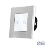 Intrerupator Dublu Cap Scara / Cruce cu Touch din Sticla si Rama de Aluminiu LUXION, RF433 SmartElectro IntelligentHouse