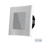 Intrerupator Dublu Cap Scara / Cruce cu Touch din Sticla si Rama de Aluminiu LUXION, RF433 SmartElectro IntelligentHouse