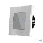Intrerupator Dublu Cap Scara / Cruce cu Touch din Sticla si Rama de Aluminiu LUXION, RF433 SmartElectro IntelligentHouse