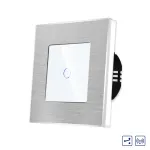 Intrerupator Simplu Cap Scara / Cruce cu Touch din Sticla si Rama de Aluminiu LUXION, RF433 SmartElectro IntelligentHouse