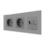 Priza Dubla Schuko + TV + Internet cu Rama Din Sticla LUXION SmartElectro IntelligentHouse
