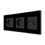 Priza Dubla Schuko + TV + Internet cu Rama Din Sticla LUXION SmartElectro IntelligentHouse