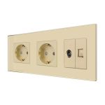Priza Dubla Schuko + TV + Internet cu Rama Din Sticla LUXION SmartElectro IntelligentHouse