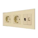 Priza Dubla Schuko + TV + Internet cu Rama Din Sticla LUXION SmartElectro IntelligentHouse