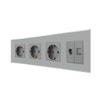Priza Tripla Schuko + TV + Internet cu Rama Din Sticla LUXION SmartElectro IntelligentHouse