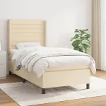 Pat box spring cu saltea, crem, 90x190 cm, textil GartenMobel Dekor