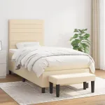 Pat box spring cu saltea, crem, 90x190 cm, textil GartenMobel Dekor