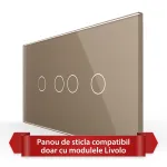Panou Intrerupator Dublu + Dublu cu Touch LIVOLO din Sticla, Standard Italian - 4M SmartElectro IntelligentHouse