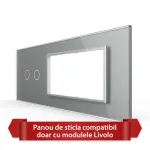 Panou Intrerupator Dublu cu 2 Prize LIVOLO din Sticla, Standard Italian - 6/7M SmartElectro IntelligentHouse