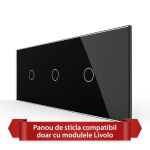 Panou Intrerupator Simplu + Simplu + Simplu cu Touch LIVOLO din Sticla, Standard Italian - 6/7M SmartElectro IntelligentHouse