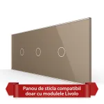 Panou Intrerupator Simplu + Simplu + Simplu cu Touch LIVOLO din Sticla, Standard Italian - 6/7M SmartElectro IntelligentHouse