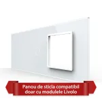 Panou Intrerupator Simplu + Simplu cu Priza LIVOLO din Sticla, Standard Italian - 6/7M SmartElectro IntelligentHouse