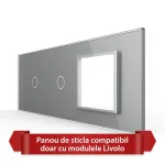 Panou Intrerupator Simplu + Simplu cu Priza LIVOLO din Sticla, Standard Italian - 6/7M SmartElectro IntelligentHouse