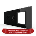 Panou Intrerupator Simplu + Simplu cu Priza LIVOLO din Sticla, Standard Italian - 6/7M SmartElectro IntelligentHouse