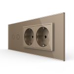 Intrerupator Dublu + 2 Prize LIVOLO cu Rama Din Sticla, Standard Italian, 6M SmartElectro IntelligentHouse