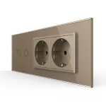 Intrerupator Dublu + 2 Prize LIVOLO cu Rama Din Sticla, Standard Italian, 6M SmartElectro IntelligentHouse