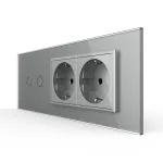 Intrerupator Dublu + 2 Prize LIVOLO cu Rama Din Sticla, Standard Italian, 6M SmartElectro IntelligentHouse
