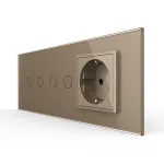 Intrerupator Dublu + Dublu + Priza LIVOLO cu Rama Din Sticla, Standard Italian, 6M SmartElectro IntelligentHouse