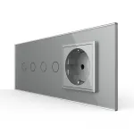 Intrerupator Dublu + Dublu + Priza LIVOLO cu Rama Din Sticla, Standard Italian, 6M SmartElectro IntelligentHouse