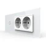 Intrerupator Simplu + 2 Prize LIVOLO cu Rama Din Sticla, Standard Italian, 6M SmartElectro IntelligentHouse