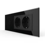 Intrerupator Simplu + 2 Prize LIVOLO cu Rama Din Sticla, Standard Italian, 6M SmartElectro IntelligentHouse