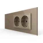 Intrerupator Simplu + 2 Prize LIVOLO cu Rama Din Sticla, Standard Italian, 6M SmartElectro IntelligentHouse