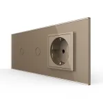 Intrerupator Simplu + Simplu + Priza LIVOLO cu Rama Din Sticla, Standard Italian, 6M SmartElectro IntelligentHouse