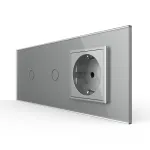 Intrerupator Simplu + Simplu + Priza LIVOLO cu Rama Din Sticla, Standard Italian, 6M SmartElectro IntelligentHouse