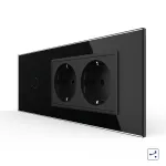 Intrerupator Simplu Cap Scara / Cruce + 2 Prize LIVOLO cu Rama Din Sticla, Standard Italian, 6M SmartElectro IntelligentHouse