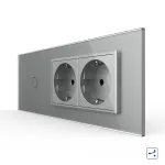 Intrerupator Simplu Cap Scara / Cruce + 2 Prize LIVOLO cu Rama Din Sticla, Standard Italian, 6M SmartElectro IntelligentHouse