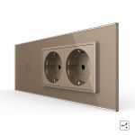 Intrerupator Simplu Cap Scara / Cruce + 2 Prize LIVOLO cu Rama Din Sticla, Standard Italian, 6M SmartElectro IntelligentHouse