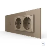 Intrerupator Simplu Cap Scara / Cruce + 2 Prize LIVOLO cu Rama Din Sticla, Standard Italian, 6M SmartElectro IntelligentHouse