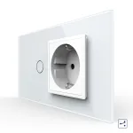 Intrerupator Simplu Cap Scara / Cruce + Priza LIVOLO cu Rama Din Sticla, Standard Italian, 4M SmartElectro IntelligentHouse