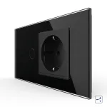 Intrerupator Simplu Cap Scara / Cruce + Priza LIVOLO cu Rama Din Sticla, Standard Italian, 4M SmartElectro IntelligentHouse