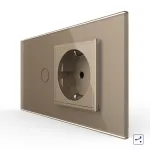 Intrerupator Simplu Cap Scara / Cruce + Priza LIVOLO cu Rama Din Sticla, Standard Italian, 4M SmartElectro IntelligentHouse
