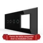 Panou Intrerupator Dublu + Dublu cu Priza LIVOLO din Sticla, Standard Italian - 6/7M SmartElectro IntelligentHouse