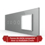 Panou Intrerupator Dublu + Dublu cu Priza LIVOLO din Sticla, Standard Italian - 6/7M SmartElectro IntelligentHouse