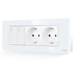 Intrerupator Dublu + 2 Prize cu Rama din Sticla LUXION, Standard Italian, 6M SmartElectro IntelligentHouse